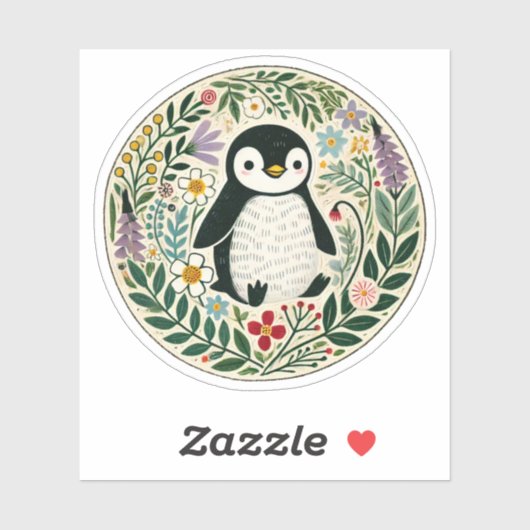 Wildflower Pinguïn Lovers Illustratie Sticker (Vel)