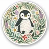 Wildflower Pinguïn Lovers Illustratie Sticker (Voorkant)