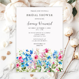 Wildflower Pink and Blue Floral Bridal Shower Kaart