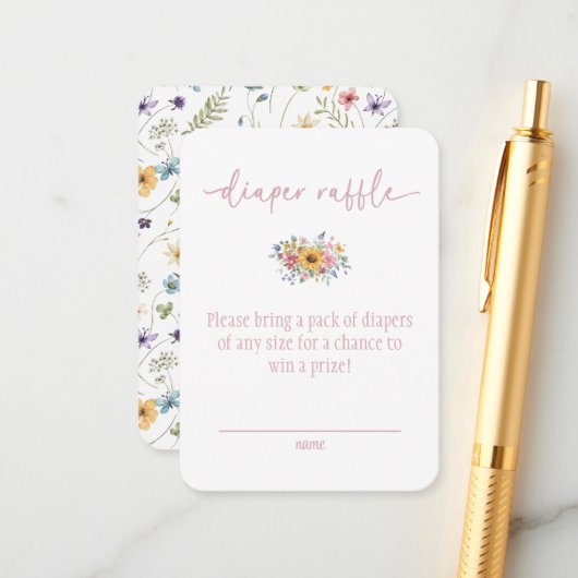 Wildflower Pink Baby Shower Diaper Raffle Card Informatiekaartje (Voorkant / Achterkant in situ)