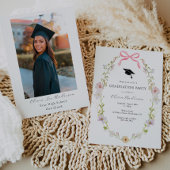 Wildflower Pink Bow Afstuderen Fotofeest Kaart