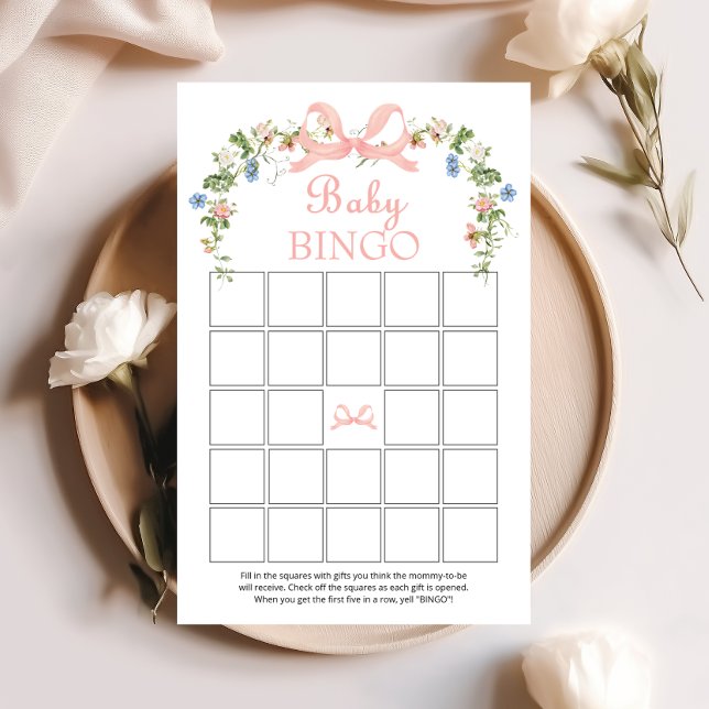 Wildflower Pink Bow Baby shower Bingo spel (Creator heeft geüpload)