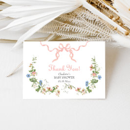 Wildflower Pink Bow Baby shower Dank u kaart