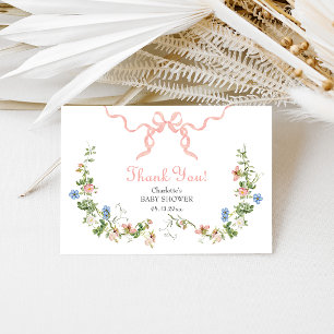 Wildflower Pink Bow Baby shower Dank u kaart