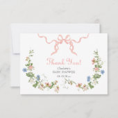 Wildflower Pink Bow Baby shower Dank u kaart (Voorkant)