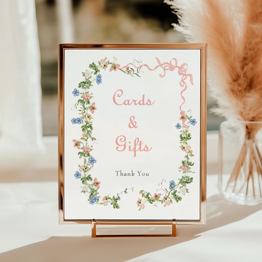 Wildflower Pink Bow Baby shower Kaarten en geschen Poster