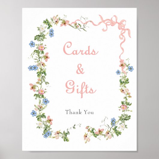 Wildflower Pink Bow Baby shower Kaarten en geschen Poster (Voorkant)