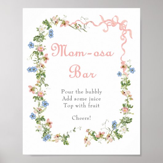 Wildflower Pink Bow Baby shower Momosa Bar Poster (Voorkant)