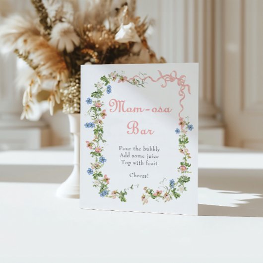 Wildflower Pink Bow Baby shower Momosa Bar Poster