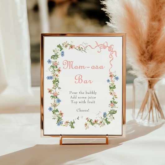Wildflower Pink Bow Baby shower Momosa Bar Poster