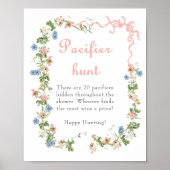 Wildflower Pink Bow Baby shower Pacifier Hunt Poster (Voorkant)