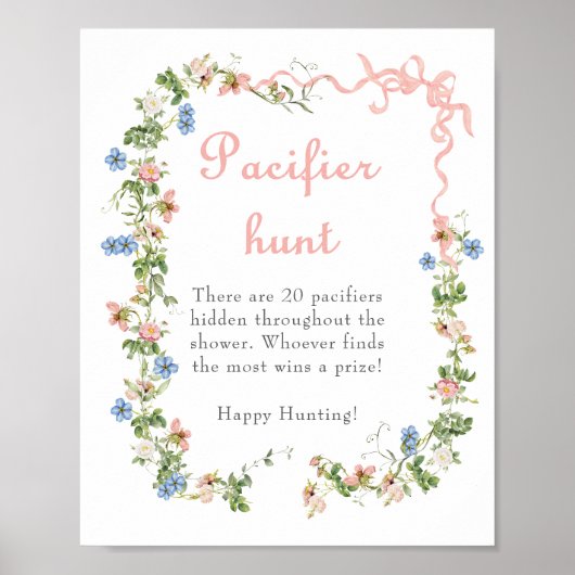 Wildflower Pink Bow Baby shower Pacifier Hunt Poster (Voorkant)