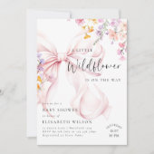 Wildflower Pink Bow Baby shower Uitnodiging (Voorkant)