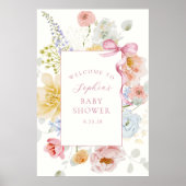 Wildflower Pink Bow Baby shower Welkom Poster (Voorkant)