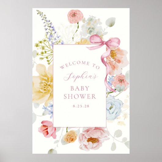  Wildflower Pink Bow Baby shower Welkom Poster (Voorkant)