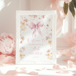 Wildflower Pink Bow Baby shower Welkom Poster