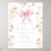 Wildflower Pink Bow Baby shower Welkom Poster (Voorkant)