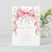 Wildflower Pink Bow doop uitnodiging (Staand voorkant)