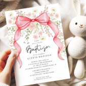 Wildflower Pink Bow doop uitnodiging
