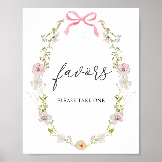 Wildflower Pink Bow Favors Douche Sign Poster (Voorkant)