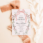 Wildflower Pink Bow Girl Baby shower Kaart