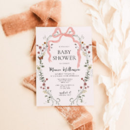 Wildflower Pink Bow Girl Baby shower Kaart