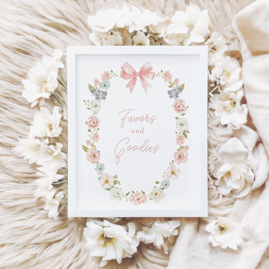 Wildflower Pink Bow Girls Favors & Goodies Sign Poster