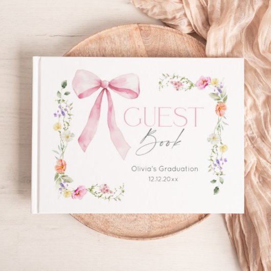 Wildflower Pink Bow Graduation party Gastenboek