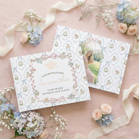 Wildflower Pink Bow Graduation Party  Gastenboek