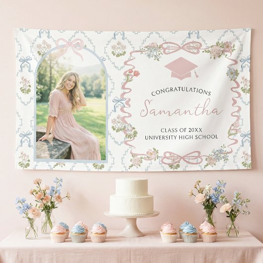 Wildflower Pink Bow Graduation Party Spandoek