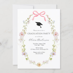 Wildflower Pink Bow Graduation Party Uitnodiging