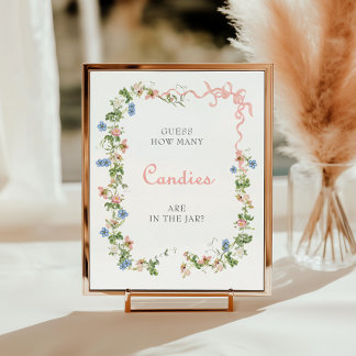 Wildflower Pink Bow Hoeveel Snoepjes in de pot Poster