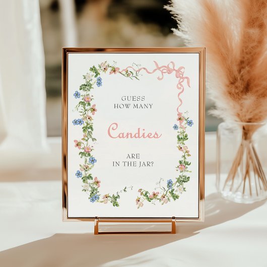 Wildflower Pink Bow Hoeveel Snoepjes in de pot Poster