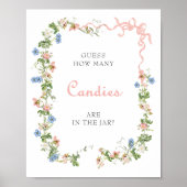 Wildflower Pink Bow Hoeveel Snoepjes in de pot Poster (Voorkant)
