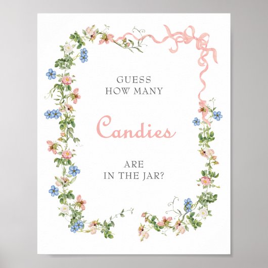 Wildflower Pink Bow Hoeveel Snoepjes in de pot Poster (Voorkant)