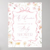 Wildflower Pink Bow lijst Baby shower Welkom Poster (Voorkant)
