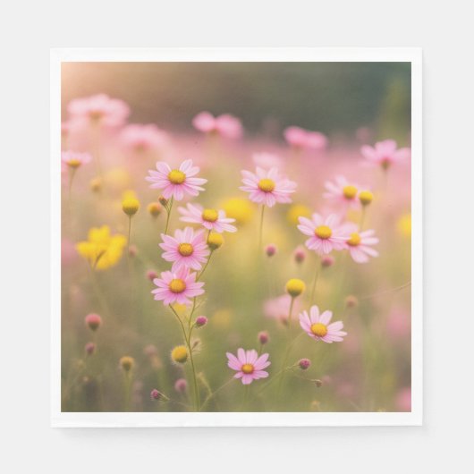 Wildflower Pink Daisy Meadow Servet (Voorkant)
