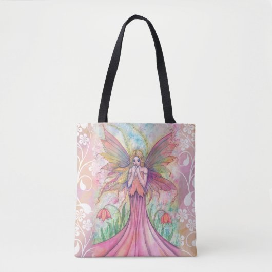 Wildflower Pink Fairy Fantasy Art Illustratie Tote Bag (Voorkant)