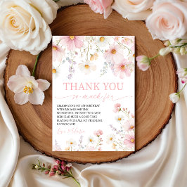 Wildflower Pink Floral Thank You Card Kaart
