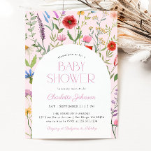 Wildflower Pink Girl Baby shower Uitnodiging