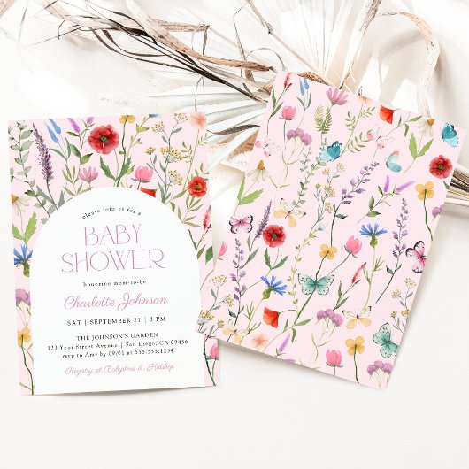 Wildflower Pink Girl Baby shower Uitnodiging