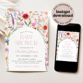 Wildflower Pink Girl Baby shower Uitnodiging