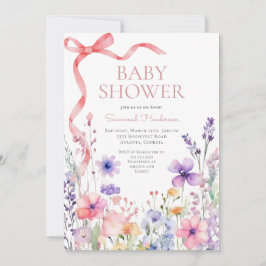 Wildflower Pink Ribbon Baby shower Kaart
