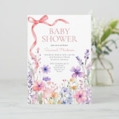 Wildflower Pink Ribbon Baby shower Kaart (Staand voorkant)