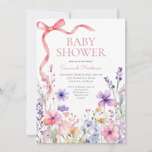 Wildflower Pink Ribbon Baby shower Kaart