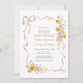 Wildflower Pink Ribbon Coquette Bow Baby shower Kaart (Voorkant)