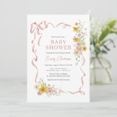 Wildflower Pink Ribbon Coquette Bow Baby shower Kaart (Staand voorkant)
