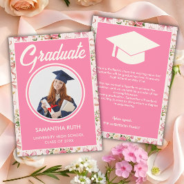 Wildflower Pink Striped Bows & Ribbons Graduation Aankondiging