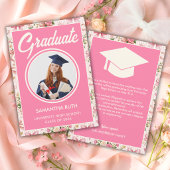 Wildflower Pink Striped Bows & Ribbons Graduation Aankondiging