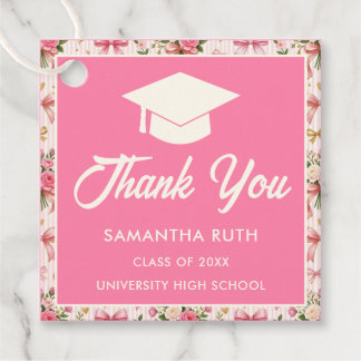 Wildflower Pink Striped Bows & Ribbons Graduation Bedankjes Labels